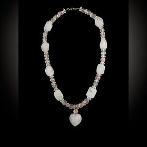 Vintage Rose Quartz and AB pink & clear glass necklace 17”
